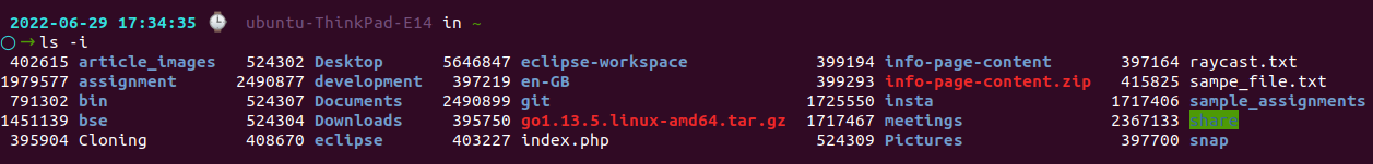 linux command ls i 1