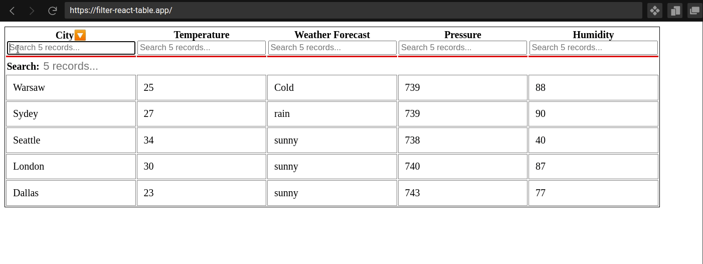 Filtering with React Table