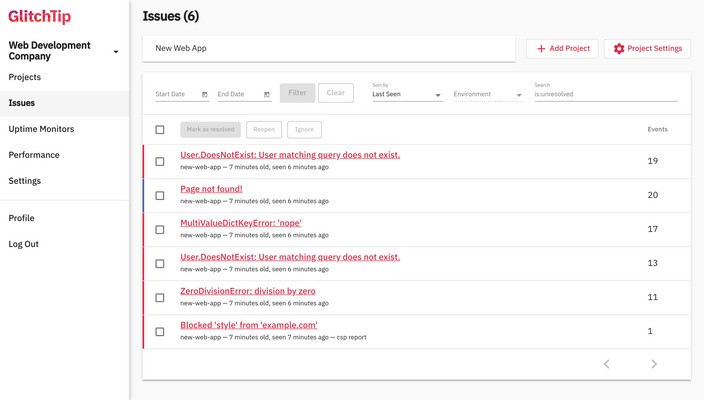 GlitchTip Bug-reporting Tool