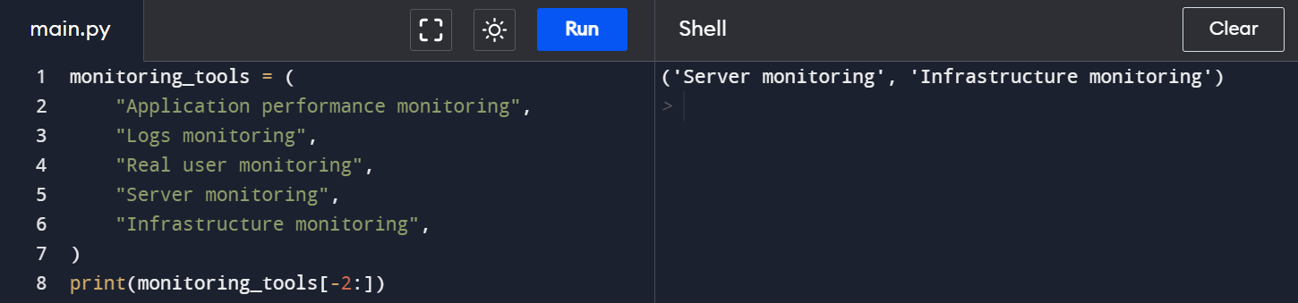 Tuple Slicing Example 7