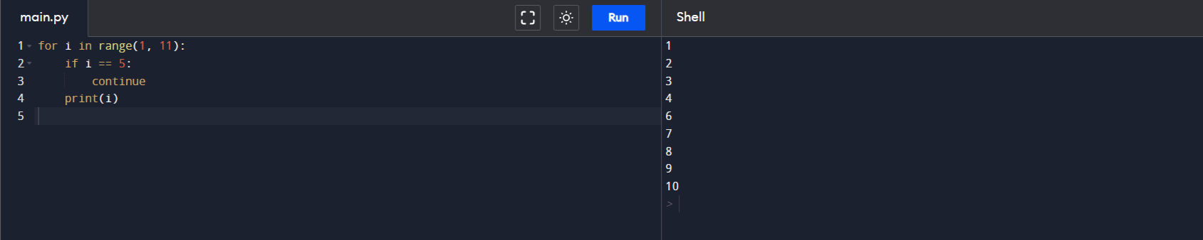 Continue inside for Loop