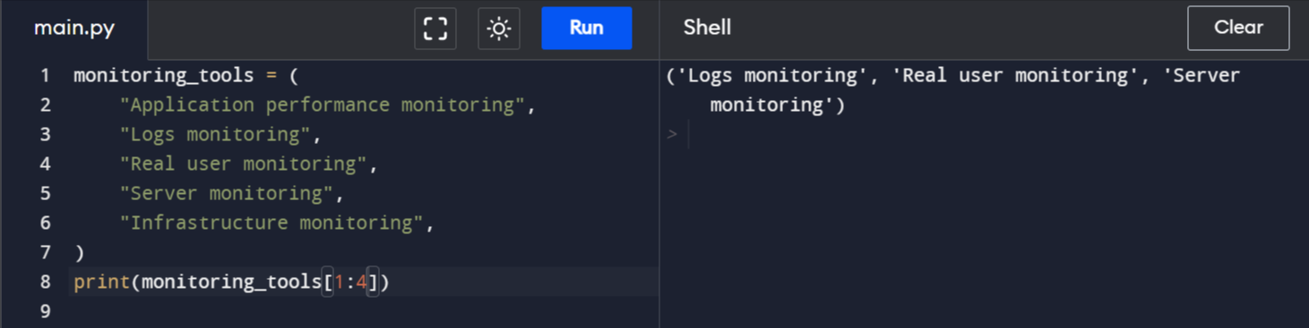 Tuple Slicing Example 1