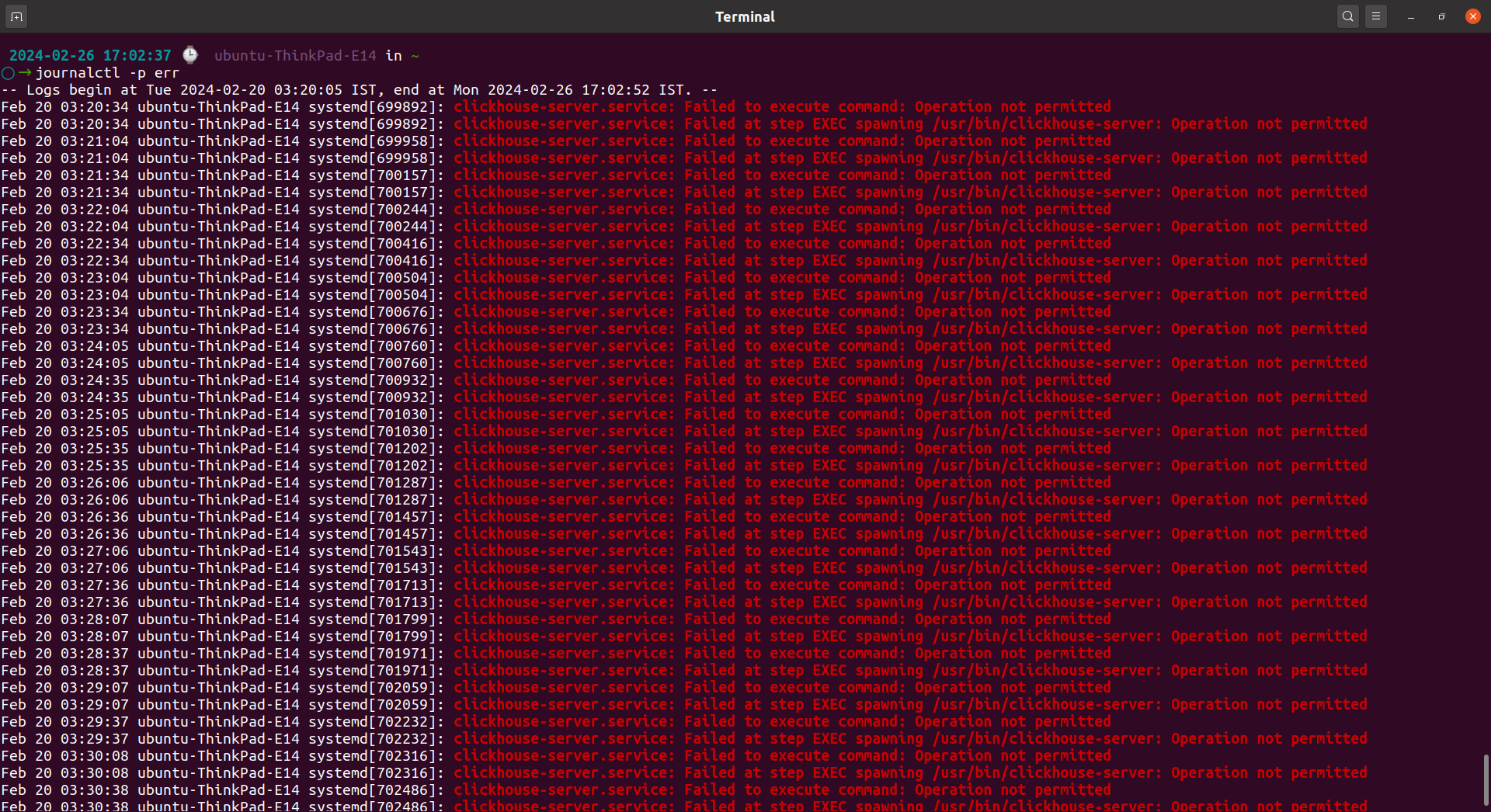 journalctl -p err - Output