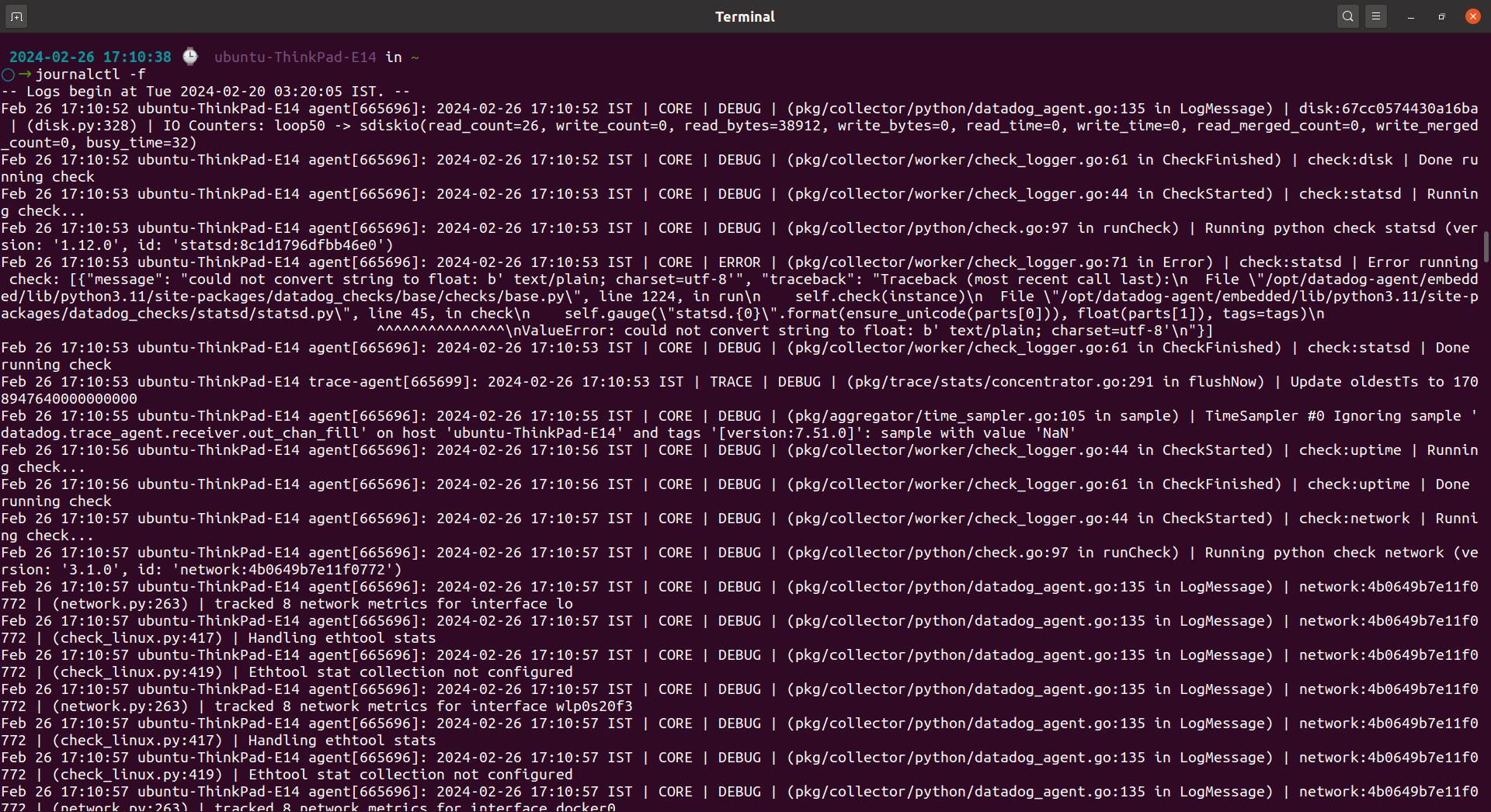 journalctl -f - Output