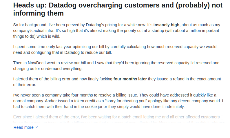 Unexpected and High Costs of Datadog (source: Reddit)