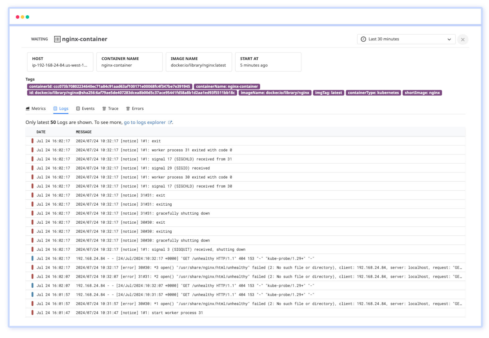 Container Monitoring expanding Logs Support